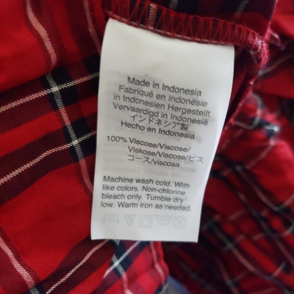 Madewell Red Black Plaid Short Sleeve Peplum Top - Picture 7 of 7